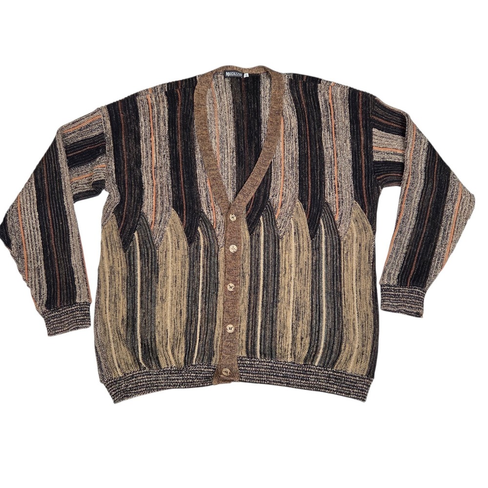 Vintage Megalos Mens Biggie Coogi Style Vtg 90's Thick Knit Sweater 3XL Brown